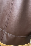 Apricot Fashion Patchwork Contrast Zipper Outerwear