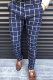 Pantalones de trabajo de moda a cuadros básicos a media cintura con estampado completo de lápiz en la parte inferior negro