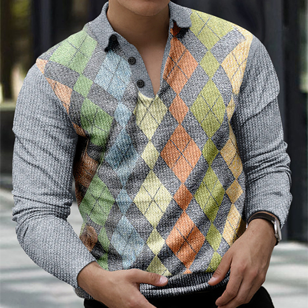Multicolor Casual Geometric Patchwork Buckle POLO collar Tops