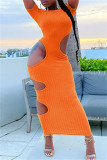Robe à manches courtes à col rond et à la mode sexy orange