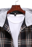 Khaki Fashion Casual Plaid Make Old Buckle Hooded Collar Outerwear