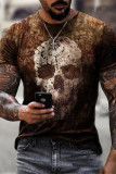 camiseta de hombre básica con cuello redondo y estampado casual de moda marrón