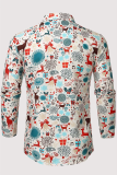 Multicolor Fashion Street Wapiti Snowman Printed Patchwork Buckle Turndown Collar Tops