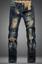 Il cowboy blu Street Print strappato crea vecchi pantaloni (senza cintura)