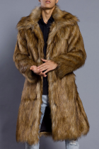 Prendas de abrigo de cuello vuelto básico de bolsillo de patchwork casual de moda marrón