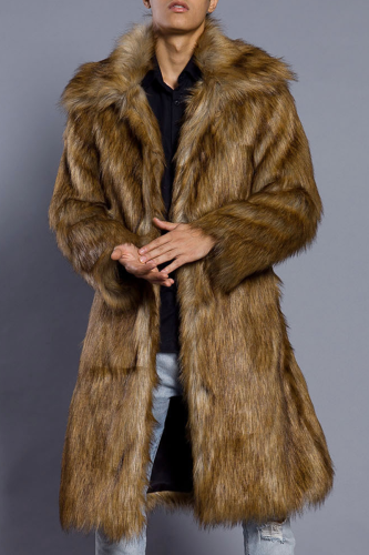 Prendas de abrigo de cuello vuelto básico de bolsillo de patchwork casual de moda marrón