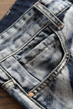 Patchwork di strada bianca blu crea vecchi pantaloni pieghevoli (senza cintura)