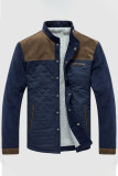 Prendas de abrigo de cuello mandarín con hebilla de patchwork sólido informal azul oscuro
