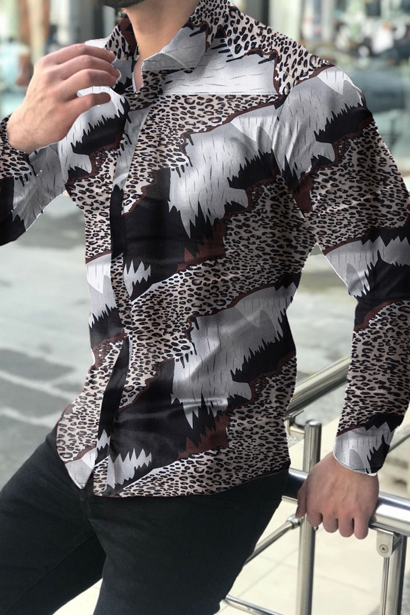 

Multicolor Fashion Street Print Split Joint Turndown Collar Tops