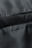 Prendas de abrigo de cuello mandarín con cremallera de bolsillo sólido casual de moda negra