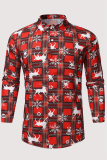 Top con colletto couverture con fibbia patchwork stampato albero di Natale stampato albero di Natale rosso bianco