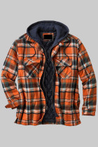 Vêtement d'extérieur à col à capuche en patchwork à carreaux à la mode orange