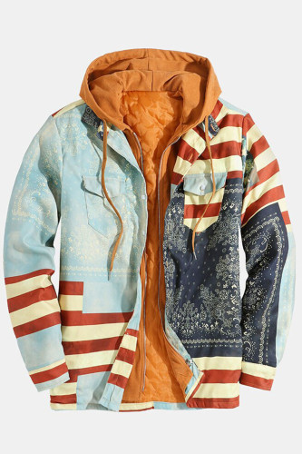 Vêtements d'extérieur à col à capuche et à joint fendu à imprimé décontracté multicolore