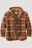 Yellow Brown Fashion Casual Striped Pocket Buckle Hooded Collar Outerwear