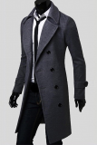 Grey Fashion Casual Solid Patchwork Buckle Turndown Collar Outerwear