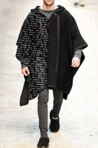 Impresión de letras Moda Casual Estampado Patchwork Cuello con capucha Prendas de abrigo