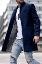 Prendas de abrigo de cuello vuelto con hebilla de bolsillo sólido de moda azul marino
