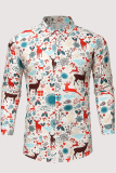 Multicolor Fashion Street Wapiti Snowman Printed Patchwork Buckle Turndown Collar Tops