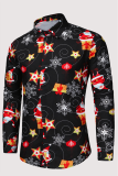 Veelkleurige mode-casual Wapiti-kerstboom bedrukte tops met patchwork-gesp en turndown-kraag