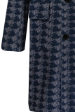 Dark Blue Fashion Casual Print Pocket Buckle Turn-back Collar Outerwear
