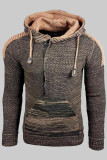Olive Green Fashion Casual Solid Patchwork Hooded Collar Tops