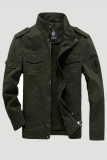 Армейский зеленый модный повседневный твердый карман на молнии с воротником-стойкой Верхняя одежда