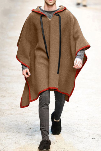 Casacos de gola com capuz marrom moda casual estampado patchwork