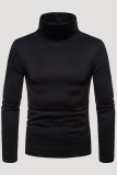 Dark Gray Fashion Casual Solid Patchwork Basic Turtleneck Tops