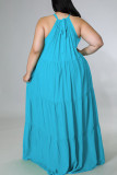 スカイ ブルー セクシー ソリッド パッチワーク スパゲッティ ストラップ ストレート プラス サイズ ドレス