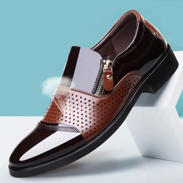 Brown Fashion Hollowed Out Zipper Pointed Leather Shoes