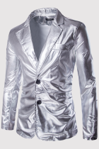 Серебряная модная повседневная однотонная лоскутная верхняя одежда с воротником с отложным воротником и пряжкой
