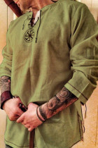 Tops de hombre de manga larga con cuello en O básico con estampado casual de moda verde militar