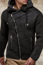 Vêtement d'extérieur à col à capuche en patchwork uni décontracté noir