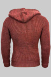Red Fashion Casual Solid Patchwork Hooded Collar Tops