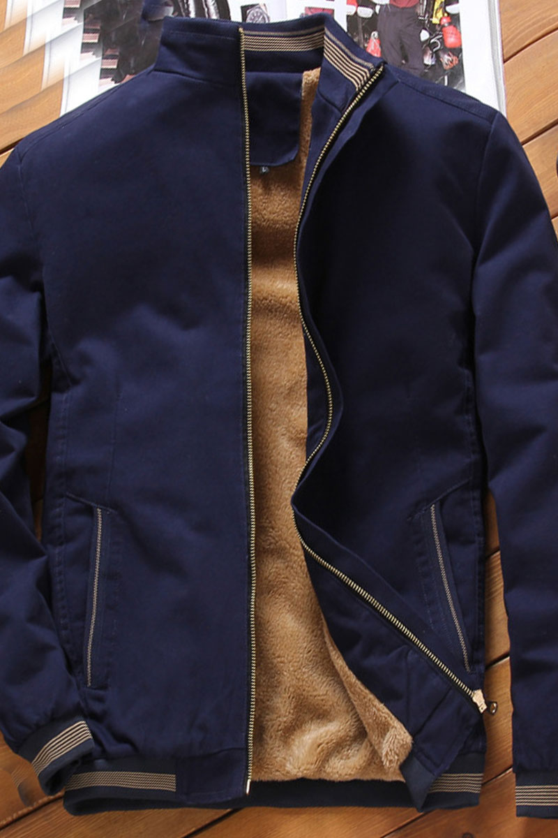 

Deep Blue Casual Split Joint Zipper Mandarin Collar Outerwear