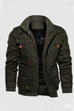 Khaki Casual Solid Patchwork Pocket Metal Accessories Decoration Zipper Hooded Collar Outerwear