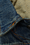 Blue Fashion Street Solid Ripped Buckle Turndown Collar Outerwear