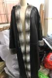 Zwarte mode casual geleidelijke verandering patchwork patchwork bovenkleding met capuchon en kraag