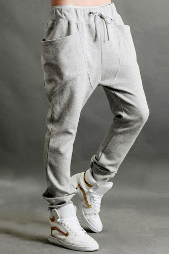 Pantalon décontracté solide fendu poche commune Harlan taille moyenne Harlan couleur unie gris