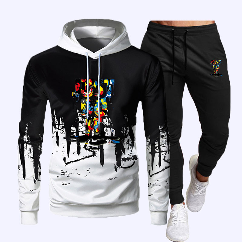 

White Fashion Sportswear Print Letter Hooded Collar Long Sleeve Two Pieces