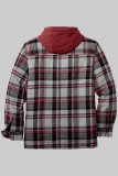 Vêtement d'extérieur à col à capuche en patchwork à carreaux à la mode rouge