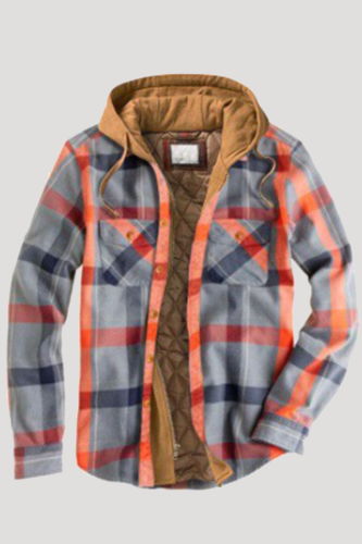 Multicolor Fashion Casual Plaid Patchwork Pocket Hooded Collar Outerwear