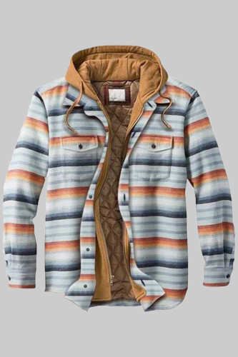 Multicolor Fashion Casual Striped Split Joint Hooded Collar Outerwear