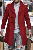 Burgundy Fashion Casual Solid Cardigan Turndown Collar Outerwear