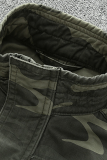Mörkgrönt Mode Casual Solid Camouflage Print Spänne Dragkedja Mandarin Krage Ytterkläder