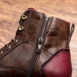 Chaussures en cuir rondes décontractées à la mode marron avec bretelles croisées et fermeture éclair contrastée