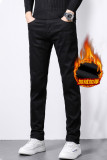 Cowboy Black Casual Solid Patchwork Straight Mid Waist Straight Solid Color Pants