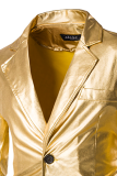 Capispalla con colletto risvoltato con fibbia patchwork solido casual alla moda color oro