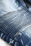 Blue Street Patchwork fazer velhas calças de zíper dobradas