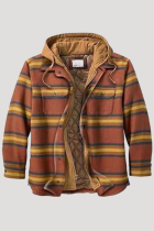 Yellow Brown Fashion Casual Plaid Patchwork Hooded Collar Outerwear